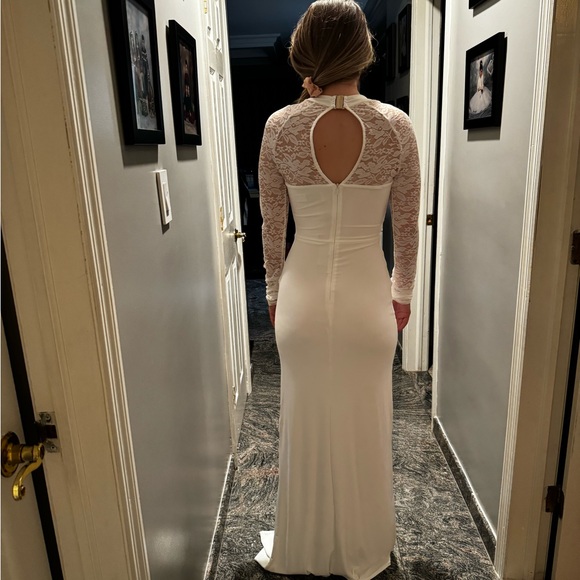 Club L London split leg lace sleeve square next maxi dress white womens size 4 - Picture 2 of 6